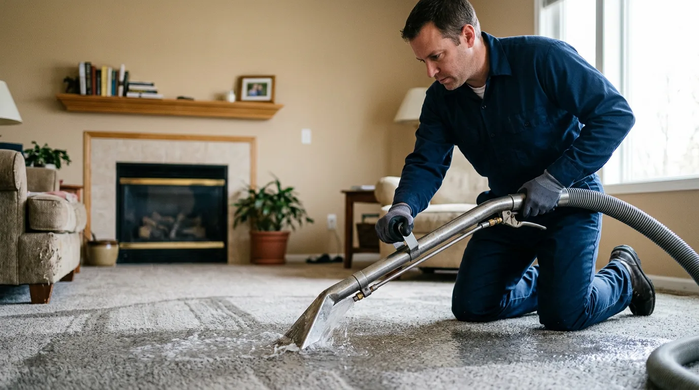 Water damage restoration technician working near Mchenry, ND